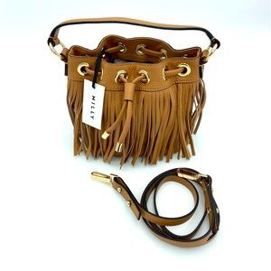 MILLY • Women's Brown Essex Small Fringe Bucket Bag • BRAND NEW